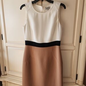 Elegant Cream and Tan Midi Dress